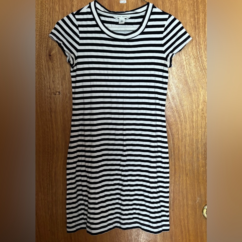 Banana Republic Black and White Striped Mini Dress